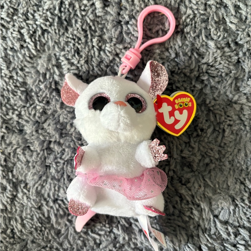 NWT Ty beanie boo ballerina mouse keychain named Nina